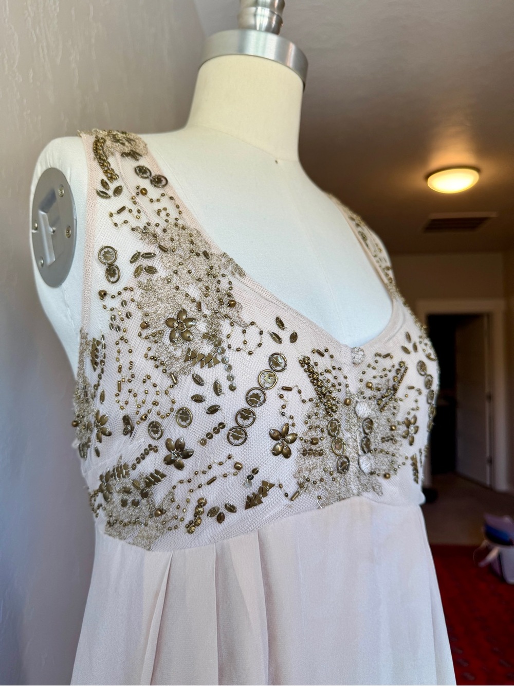 Anthropologie Lil Flickering Silk Beaded Babydoll Style Dress - Large - Picture 7 of 12